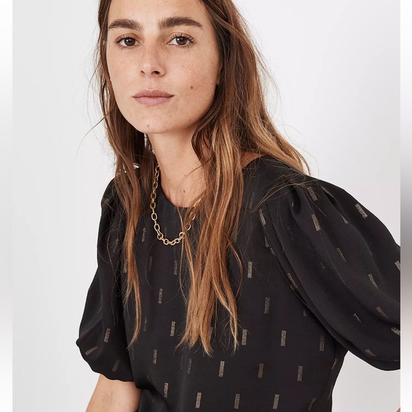 Madewell Metallic Jacquard Puff Sleeve Top - Picture 2 of 16